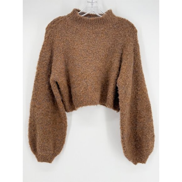 Glassons Brown Turtleneck Balloon Sleeve Cropped Sweater Pullover Top - Picture 1 of 8